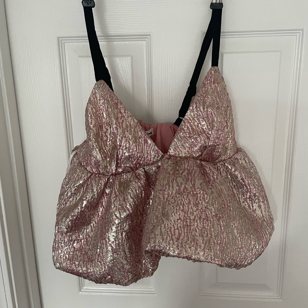 Pink Metallic Top with Velvet Straps